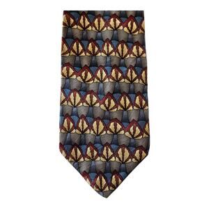 J. GARCIA Men's 100% Silk Tie Abstract Burgundy Gold Blue USA